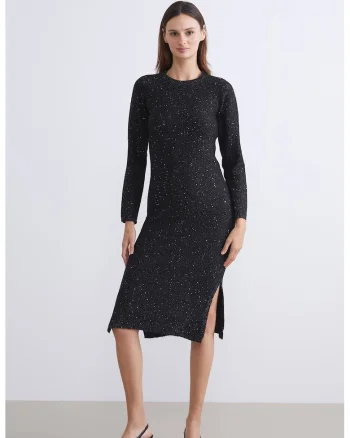 Rochie cu paiete si maneci lungi, Negru