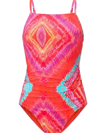 Costum de baie intreg cu model tie-dye, Coral