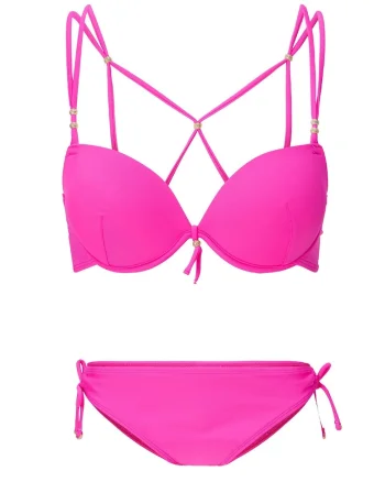 Costum de baie in doua piese si prindere laterala, Roz