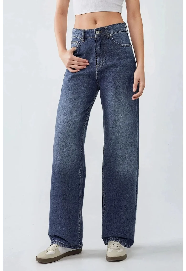Blugi dama  croiala dreapta Denim albastru mediu, Albastru