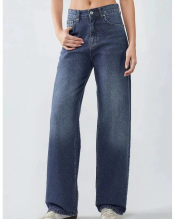Blugi dama  croiala dreapta Denim albastru mediu, Albastru