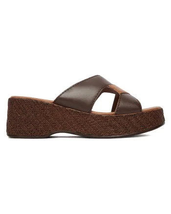 Sandale dama  piele naturala, platforma, ecologice, maro,