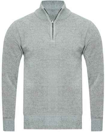 Pulover barbati,  S8682, gri deschis, 80% bumbac, guler scurt tip troyer