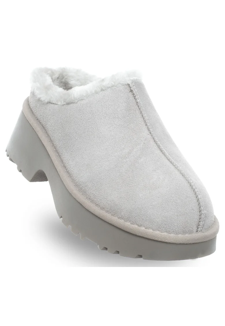 Saboti dama,  piele naturala/textil, gri
