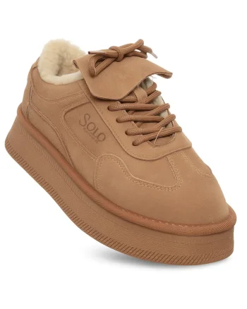 Pantofi dama,  piele naturala/textil, maro