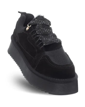 Pantofi dama,  piele naturala/textil, toamna-iarna, cu platforma, negru