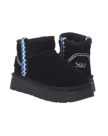 Pantofi de dama HOTA Seude Triming piele naturala negru cu albastru, Negru/Albastru