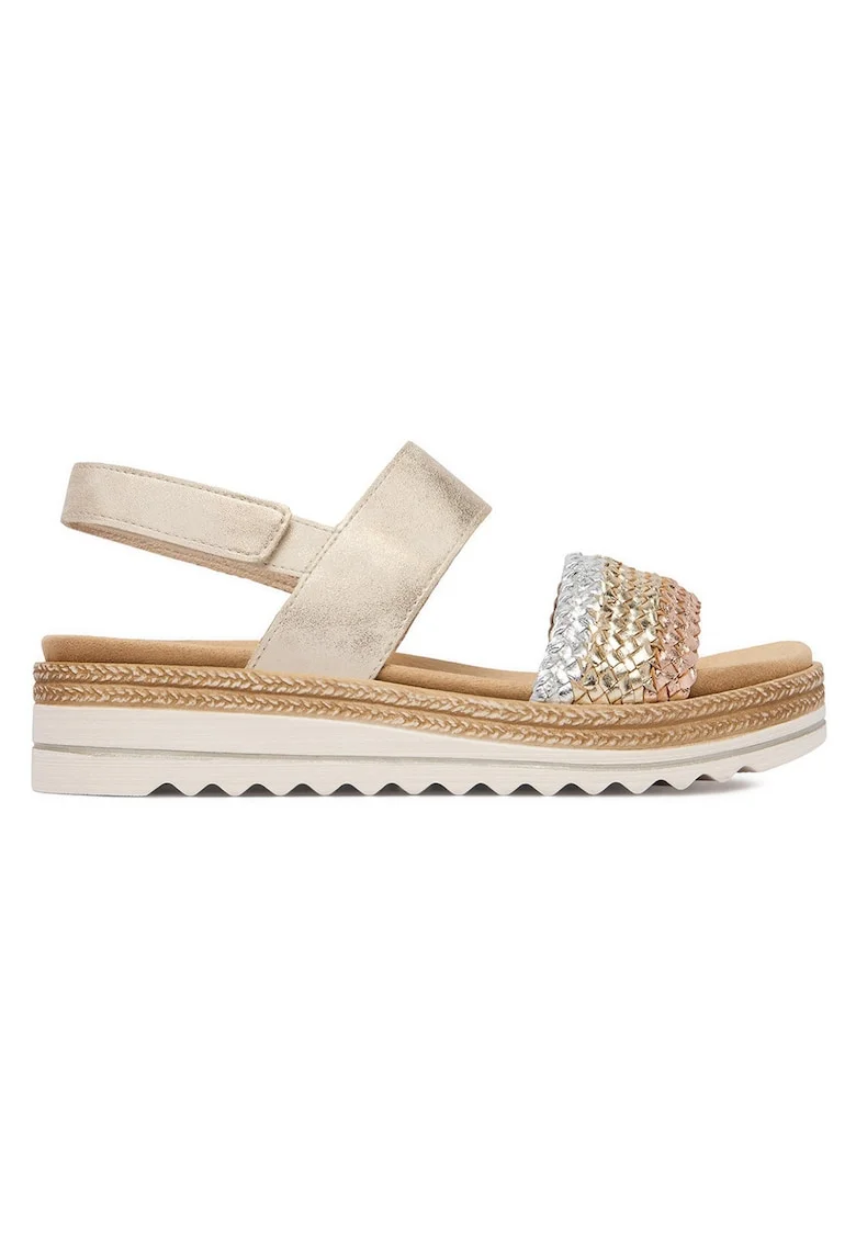 Sandale dama  auriu, piele naturala, sistem inchidere Velcro,