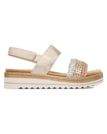Sandale dama  auriu, piele naturala, sistem inchidere Velcro,