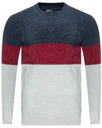 Pulover barbati,  S8668, bleumarin-bordo-gri, 100% bumbac