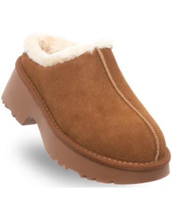 Saboti dama,  piele naturala/textil, maro