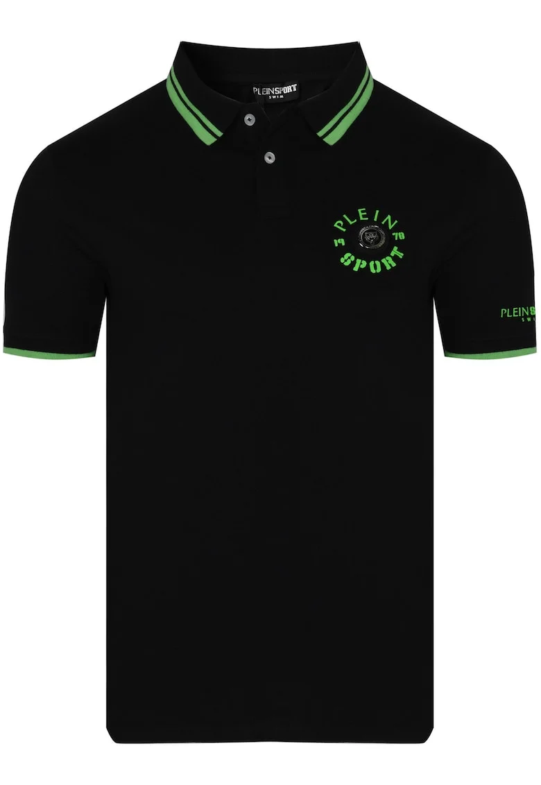 Tricou Polo Pentru Barbati,  PS25MPL02/02 BLACK, Design Modern Cu Logo, Confort Si Calitate, Bumbac Elastic, Negru/Verde, Negru