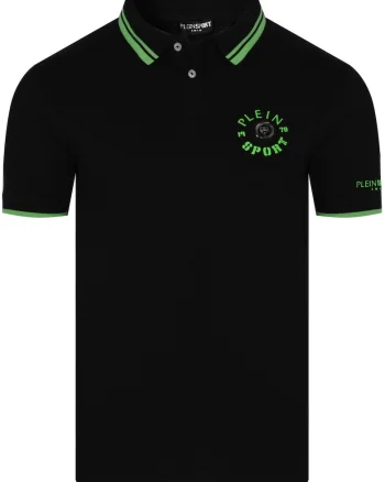 Tricou Polo Pentru Barbati,  PS25MPL02/02 BLACK, Design Modern Cu Logo, Confort Si Calitate, Bumbac Elastic, Negru/Verde, Negru
