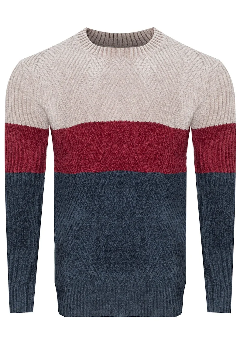 Pulover barbati,  S8668, bej-bordo-bleumarin, 2 culori, fabrica tricotata