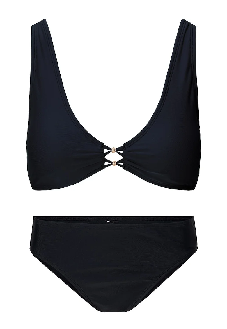 Costum de baie cu doua piese si fronseuri, Negru