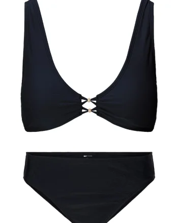 Costum de baie cu doua piese si fronseuri, Negru