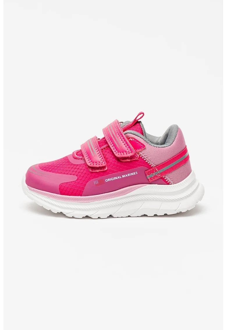Pantofi sport wedge cu detalii reflectorizante si velcro, Fucsia