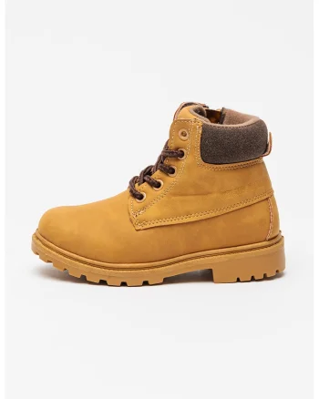 Bocanci mid-high din piele nabuc sintetica, Maro camel