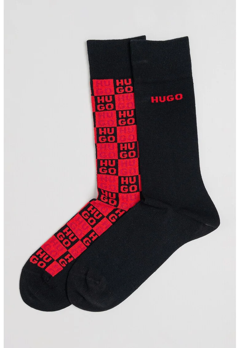 Set de sosete lungi cu logo - 2 perechi, Rosu/Negru