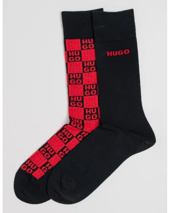 Set de sosete lungi cu logo - 2 perechi, Rosu/Negru