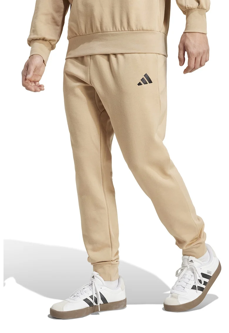 Pantaloni de trening cu snur in talie si croiala conica FeelCozy, Negru/Maro camel