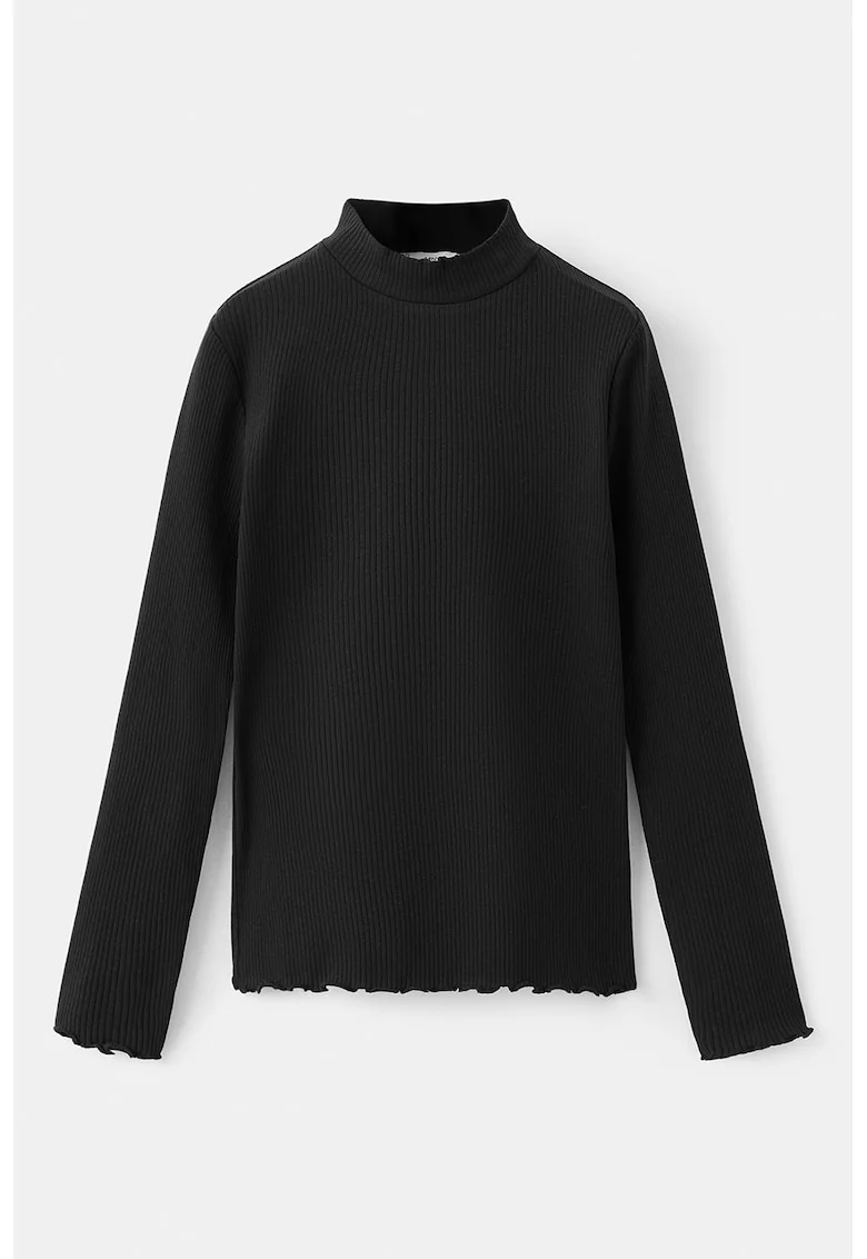 Bluza striata cu guler scurt, Negru