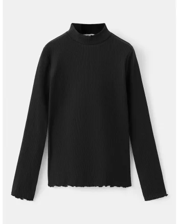 Bluza striata cu guler scurt, Negru