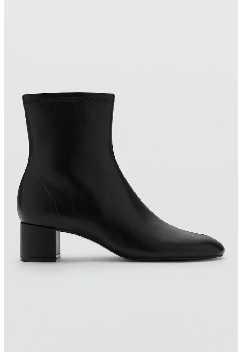 Botine de piele ecologica cu varf rotund, Negru