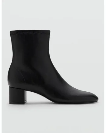 Botine de piele ecologica cu varf rotund, Negru