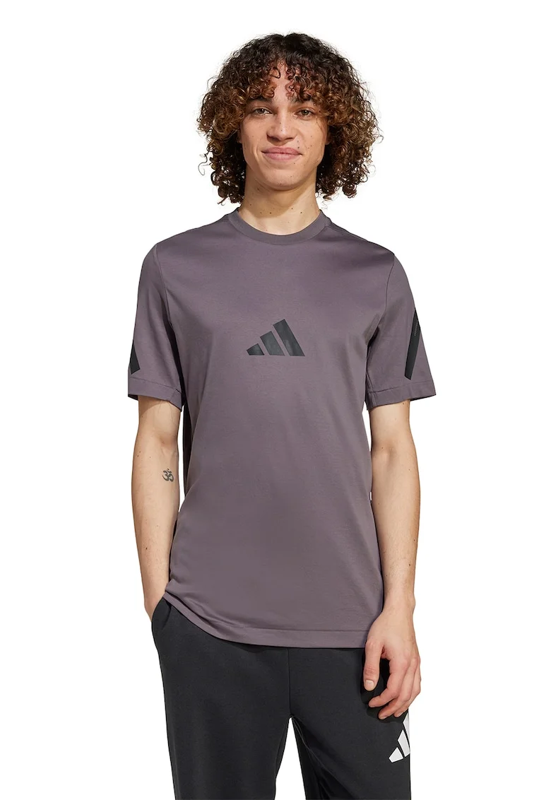 Tricou de bumbac cu model monograma Z.N.E, Negru/Lila pal