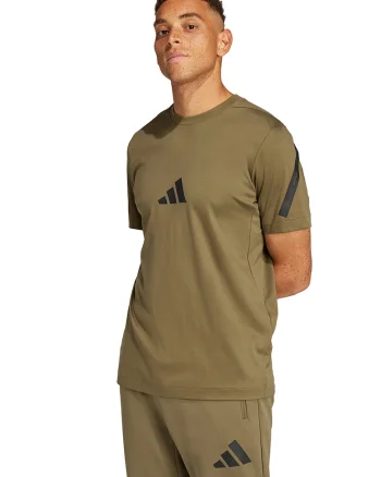 Tricou de bumbac cu model monograma Z.N.E, Negru/Verde masliniu