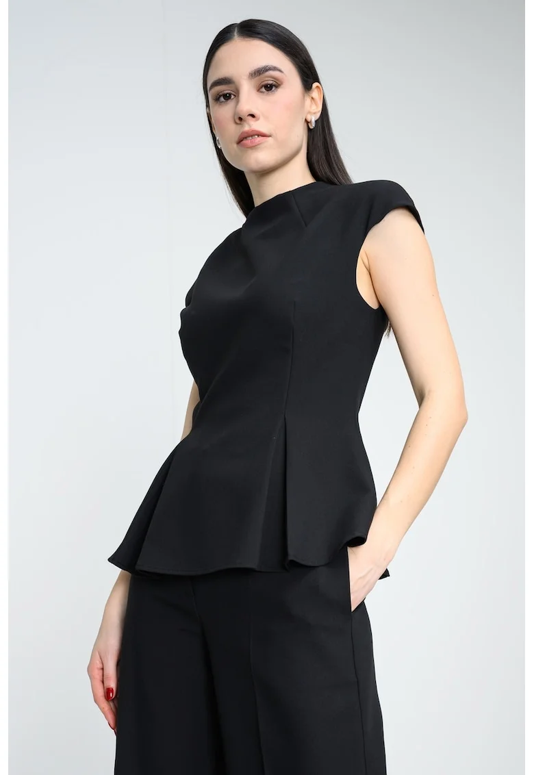 Buza cu peplum cu maneci scurte, Negru