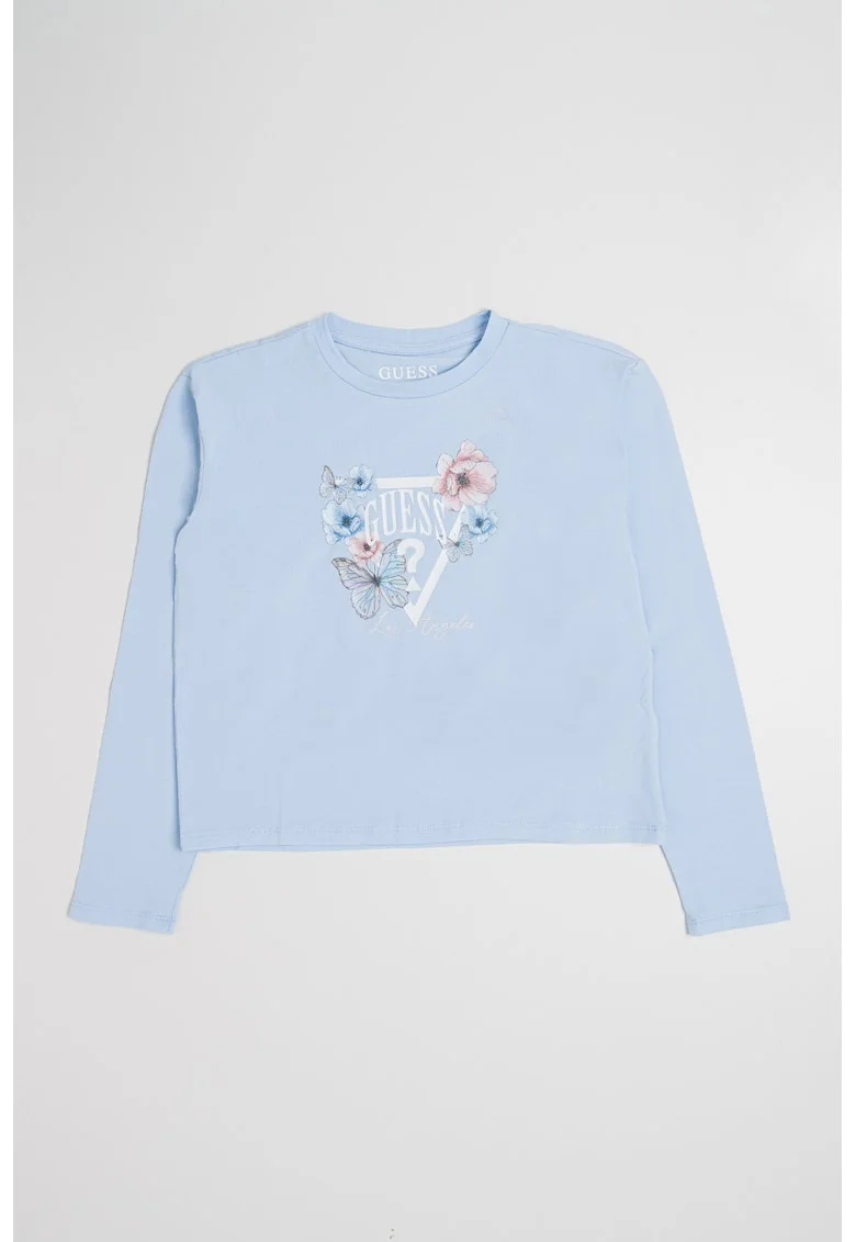 Bluza cu logo si imprimeu floral, Albastru deschis