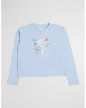Bluza cu logo si imprimeu floral, Albastru deschis