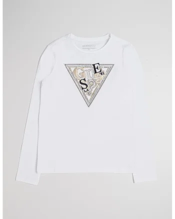 Bluza cu imprimeu logo cu paiete, Alb