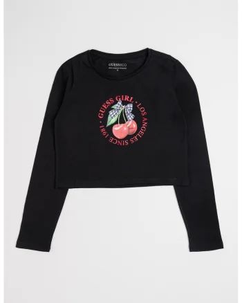 Bluza crop cu imprimeu logo, Negru