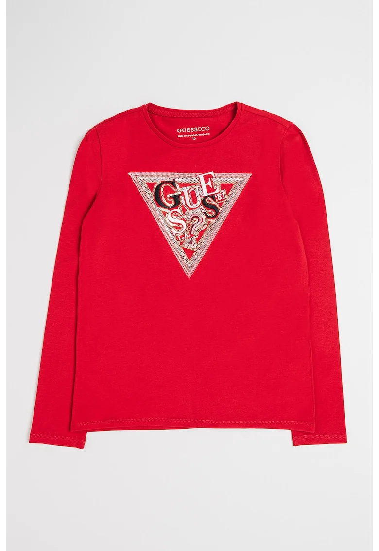 Bluza cu imprimeu logo cu paiete, Rosu