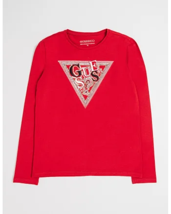 Bluza cu imprimeu logo cu paiete, Rosu