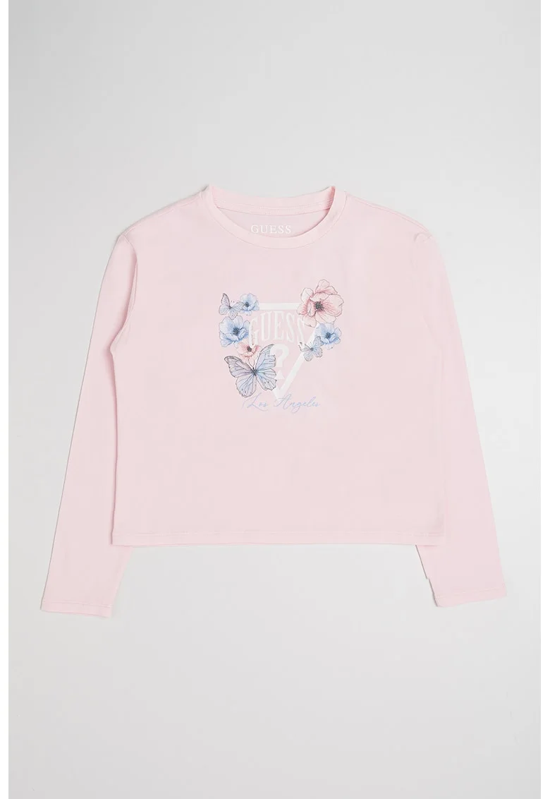 Bluza cu logo si imprimeu floral, Roz deschis