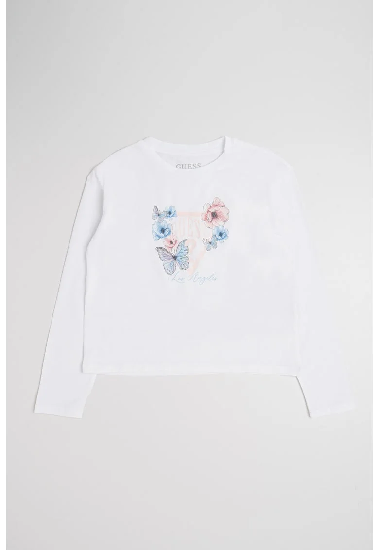 Bluza cu logo si imprimeu floral, Alb/Portocaliu/Albastru deschis