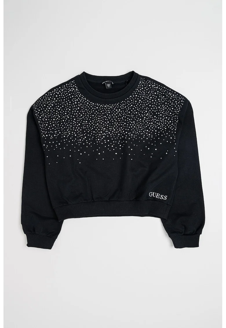 Bluza de trening din bumbac cu aplicatii din strasuri, Negru