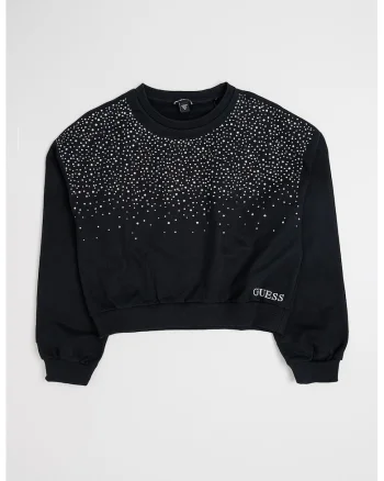 Bluza de trening din bumbac cu aplicatii din strasuri, Negru