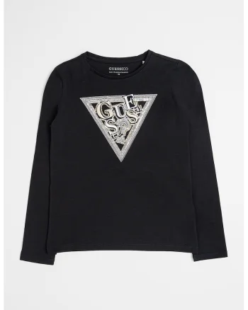 Bluza cu imprimeu logo cu paiete, Negru