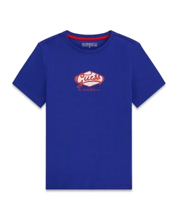 Tricou cu logo si decolteu la baza gatului, Albastru inchis