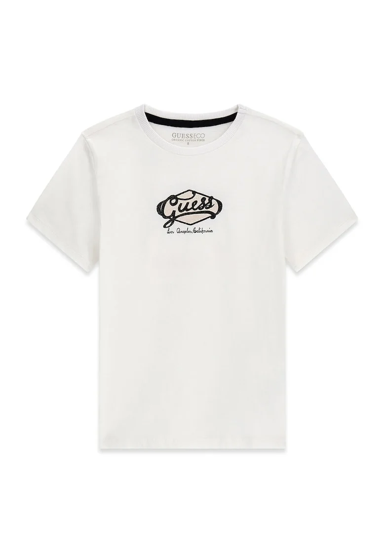 Tricou cu logo si decolteu la baza gatului, Alb murdar