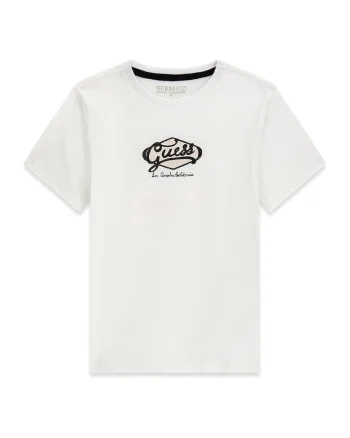 Tricou cu logo si decolteu la baza gatului, Alb murdar
