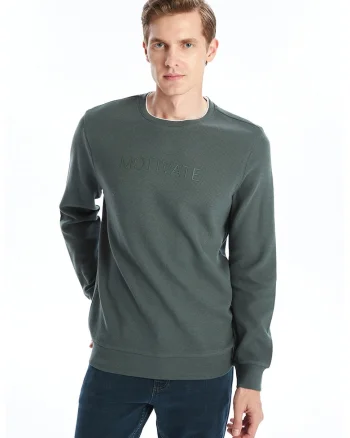 Bluza de trening cu decolteu la baza gatului si aspect texturat, Verde inchis