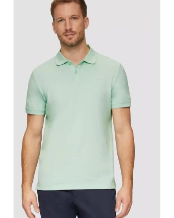 Tricou polo barbati, cu logo, Regular fit, Verde menta