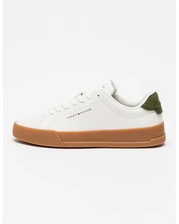 Pantofi sport Court din piele cu logo, Alb/Verde feriga