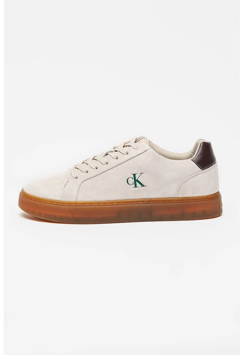 Pantofi sport din piele intoarsa cu sireturi si talpa cupsole Classic, Gri deschis/Verde englez
